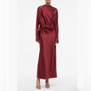 STAUD Phoebe Long Sleeve Stretch Silk Dress
